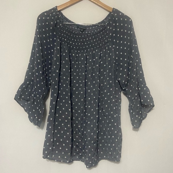 Zac & Rachel LIKE NEW polka dot ruffle sleeve smocked peasant blouse size XL - Picture 1 of 5